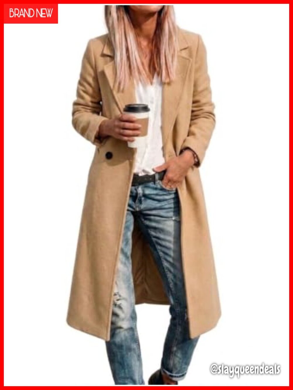 Wool Blend Long Peacoat Slim Fit Button Front Notch Lapel Winter Coat